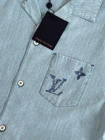 SET NAM LV SƠ MI CHAMBRAY THÊU SASHIKO & QUẦN SHORT ĐỒNG BỘ