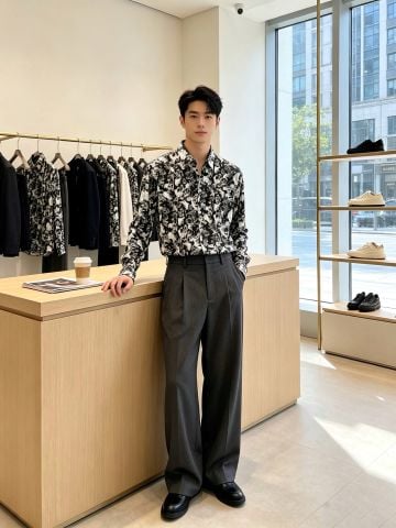 SƠ MI NAM NỮ S L PHOM SUÔNG HỌA TIẾT ĐỒ HỌA TƯƠNG PHẢN