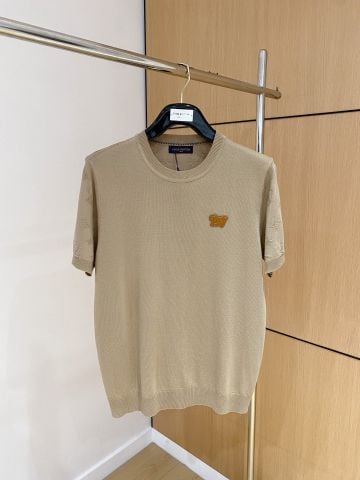 ÁO LEN CỘC TAY NAM L V CỔ TRÒN ĐÍNH PATCH LOGO DA MONOGRAM DỆT NỔI