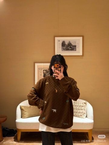 ÁO LEN NAM NỮ L V DAMIER JACQUARD + THÊU ANIMAL MINI,