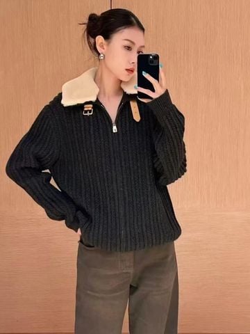 ÁO KHOÁC LEN NAM NỮ L V CASHMERE PHA LEN CỪU CỔ SHEARLING THÁO RỜI