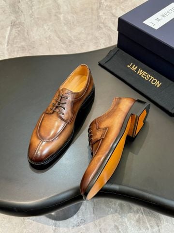 GIÀY NAM DA BÒ JM WES* NÂU COGNAC ĐÁNH MÀU THỦ CÔNG
