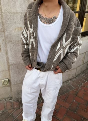 ÁO CARDIGAN NAM MEN* LEN DỆT HỌA TIẾT XÁM NÂU
