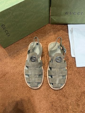 DÉP SANDAL NAM G G LIDO DOUBLE G QUAI ĐAN FISHERMAN DA BÒ NHẬP KHẨU, LÓT DA ÊM