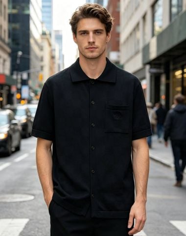 ÁO SƠ MI DỆT KIM L V DAMIER OPENWORK SHORT-SLEEVE SHIRT