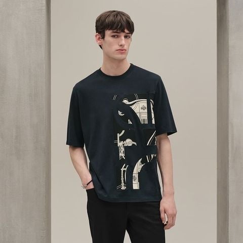 ÁO THUN NAM NỮ H M HỌA TIẾT KHĂN LỤA GHÉP MẢNG THỜI THƯỢNG FORM CAO CẤP