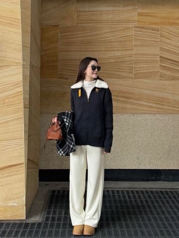 ÁO KHOÁC LEN NAM NỮ L V CASHMERE PHA LEN CỪU CỔ SHEARLING THÁO RỜI