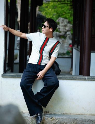 ÁO THUN DỆT KIM NAM NỮ G G WEB STRIPE INTARSIA KNIT COTTON