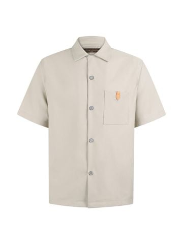 SƠ MI NAM L V OPEN COLLAR LOGO POCKET – BLEND LỤA TƠ TẰM/COTTON/CASHMERE
