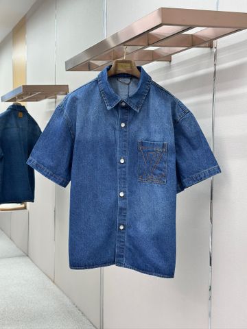 BỘ DENIM NAM L V SIGNATURE EMBROIDERED SHORT-SLEEVED DENIM SHIRT + DENIM