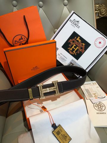 THẮT LƯNG NAM HERM BẢN 3.8CM – KHÓA H ĐÍNH ĐÁ VÀNG NỔI BẬT