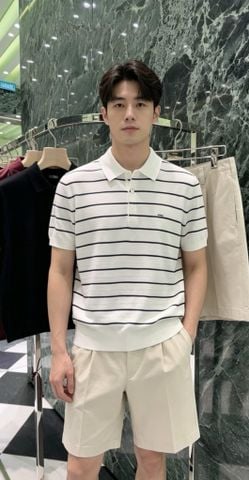 ÁO POLO NAM D R DỆT KIM KẺ NGANG BROWN CREAM – FORM RELAXED LUXURY