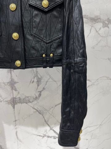 BỘ ÁO VÁY DA NỮ BALMAIN*  CÚC VÀNG SIGNATURE