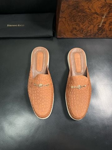 DÉP SỤC NAM S R PHOM MULE LOAFER DA BÒ PHỐI NỀN DỆT TEXTURED
