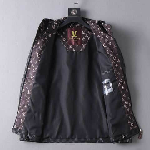 ÁO KHOÁC NAM L V HỌA TIẾT DAMIER ẨN MŨ PHỐI VIỀN MONOGRAM