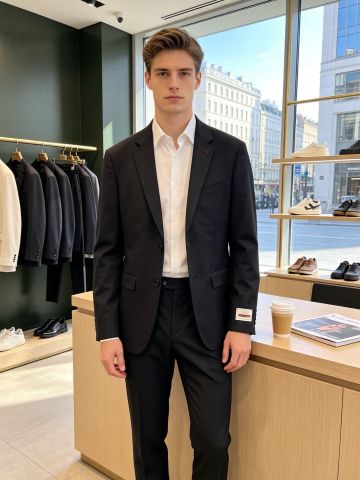 BỘ SUIT NAM G C TAILORED SINGLE-BREASTED – VE NOTCH LAPEL, PHOM ĐEN TINH GỌN