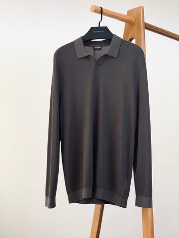 ÁO POLO LEN NAM DÀI TAY JACQUARD WAFFLE CLEAN FIT CỔ V KHÔNG KHUY