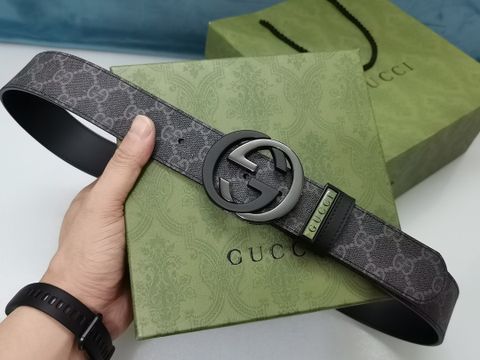 THẮT LƯNG NAM GUC MONOGRAM XÁM – MẶT TRÒN LOGO ĐÔI, BẢN 3.8CM*