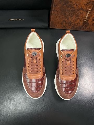 GIÀY SNEAKER NAM S R PHỐI DA BÒ DẬP VÂN CÁ SẤU & SUEDE
