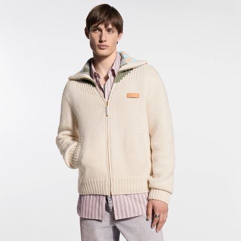 ÁO KHOÁC LEN NAM L V ZIP CARDIGAN – PHỐI CỔ DAMIER,