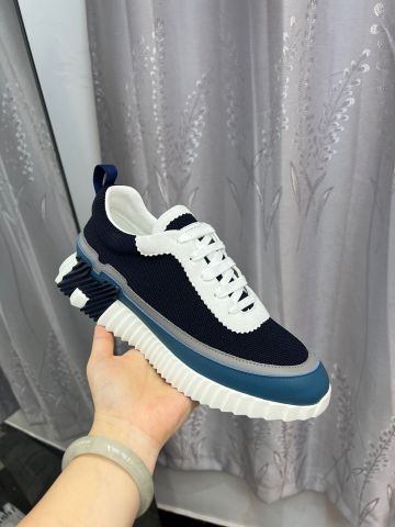 GIÀY SNEAKER NAM HERM BOUNCING DA BÒ PHỐI LƯỚI XANH NAVY*