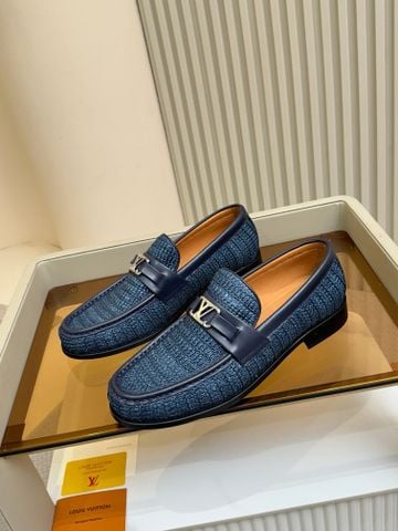 GIÀY LOAFER NAM L V MAJOR PHOM APRON TOE RAFFIA DỆT PHỐI DA BÊ
