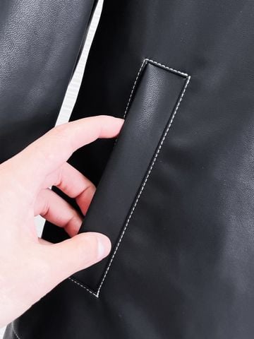 ÁO KHOÁC DA NAM PRD CỔ BẺ KHÓA ZIP NỔI BẬT ĐƯỜNG CHỈ TƯƠNG PHẢN