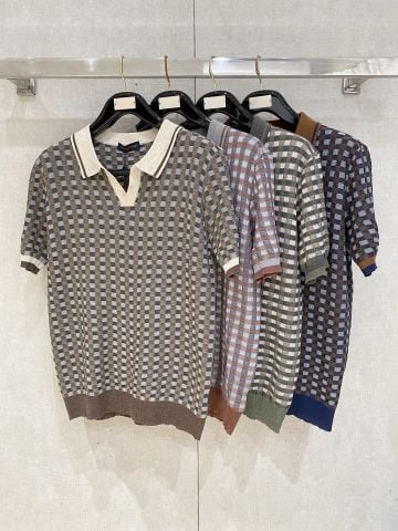 ÁO POLO NAM LV* DỆT KIM JACQUARD HỌA TIẾT DAMIER OLD MONEY