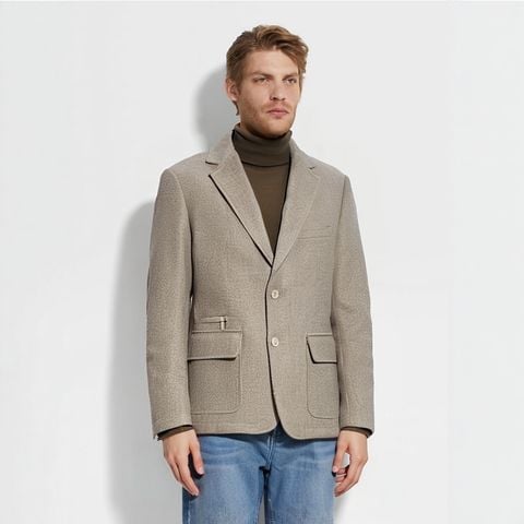 ÁO BLAZER NAM BRN TWEED XÁM – VÁ KHUỶU DA, SEMI-FIT