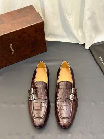 GIÀY NAM LOAFER SR DẬP VÂN CÁ SẤU KHÓA KIM LOẠI ĐẾ DA THẬT