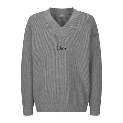 ÁO LEN NAM NỮ D R CỔ V PHOM OVERSIZED DỆT GÂN THÊU NỔI