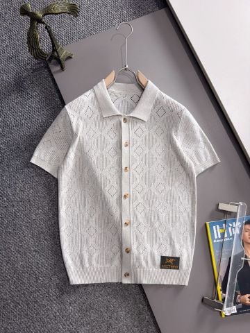ÁO POLO DỆT KIM NAM A C HỌA TIẾT OPENWORK HÌNH HỌC