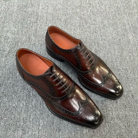 GIÀY OXFORD NAM B L T FULL BROGUE DA BÊ PATINA THỦ CÔNG, ĐẾ DA PHỐI CAO SU