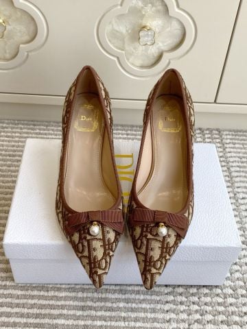 GIÀY PUMP CAO GÓT NỮ D R OBLIQUE BOW PEARL – MŨI NHỌN, GÓT 7,5CM, VẢI JACQUARD