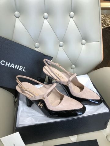 GIÀY CAO GÓT NỮ CN SLINGBACK TWO-TONE DA BÓNG PHỐI DA LỘN GÓT 7.5CM SANG TRỌNG KIÊU KỲ
