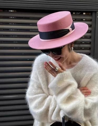 MŨ NỮ GUCC* MỎNG DẠ VÀNH PHẲNG HỒNG NƠ ĐEN