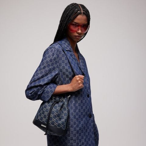 TÚI XÁCH NỮ G C BUCKET BAG GG DENIM JACQUARD PHOM XÔ THỜI TRANG CAO CẤP