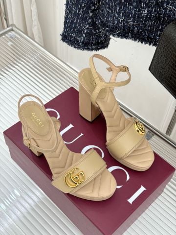 SANDAL CAO GÓT NỮ GC METALLIC DOUBLE G QUAI BẢN PHỐI MẮT CÁ CHÂN GÓT 12CM ĐẾ PLATFORM