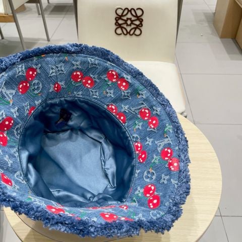 MŨ BUCKET UNISEX L*V  DENIM CHERRY MONOGRAM – BẢN MÀU MỚI NỔI BẬT