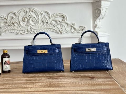 TÚI XÁCH NỮ H M MINI KELLY II DA BÊ VÂN CÁ SẤU BÓNG BẢN 19CM PHOM SELLIER SẮC NÉT