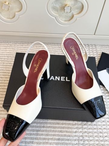 GIÀY CAO GÓT NỮ C N SQUARE CAP-TOE SLINGBACK PUMPS – DA BÊ PHỐI PATENT CALFSKIN, GÓT TRỤ 8CM