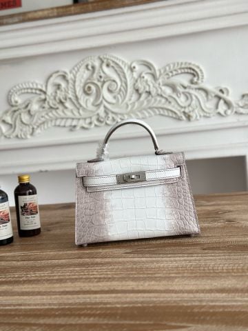 TÚI XÁCH NỮ H M KELLY MINI II 19CM DA BÒ DẬP VÂN CÁ SẤU HIMALAYA