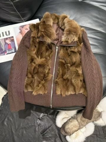 ÁO KHOÁC NỮ FOX FUR & CASHMERE KNIT – ZIP-UP JACKET PHỐI LÔNG CÁO TỰ NHIÊN