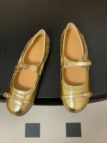 GIÀY MARY JANE NỮ COTEMP PHOM BÚP BÊ CỔ ĐIỂN, DA CỪU ÁNH KIM, ĐẾ DA THẬT Ý