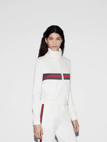 BỘ THỂ THAO NỮ GUCC** TRACKSUIT TRẮNG – SỌC ĐỎ XANH 2025
