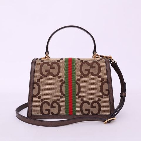 TÚI XÁCH NỮ GC MONOGRAM GG + DẢI WEB BIỂU TƯỢNG, KHÓA LOGO SANG TRỌNG, DÁNG TOP HANDLE THANH LỊCH