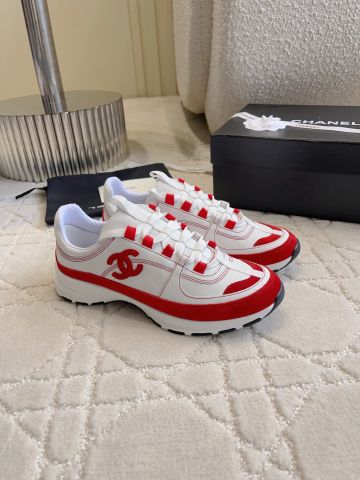 GIÀY SNEAKER NỮ CN PHỐI DA BÒ THÊU LOGO CC ĐẾ THỂ THAO ÊM CHÂN