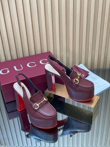 SANDAL CAO GÓT NỮ GC HORSEBIT PLATFORM GG DẬP NỔI DÁNG LOAFER SLINGBACK GÓT 14CM