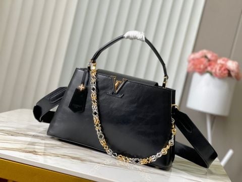 TÚI XÁCH NỮ L V CAPUCINES SOUPLE MM DÁNG MỀM CHUỖI HOA KIM LOẠI