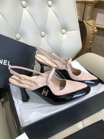 GIÀY CAO GÓT NỮ CN SLINGBACK TWO-TONE DA BÓNG PHỐI DA LỘN GÓT 7.5CM SANG TRỌNG KIÊU KỲ